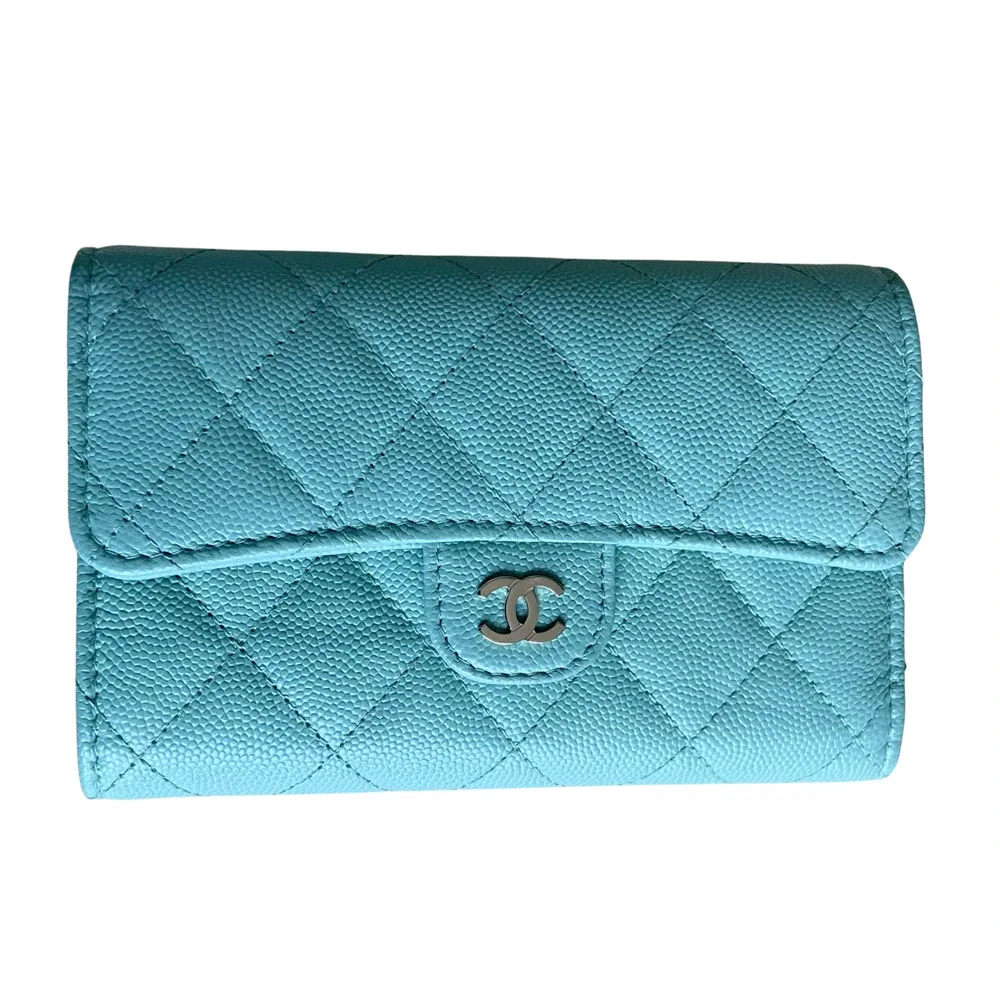 Chanel New 2023 Medium Flap Wallet Light Green Caviar Leather Classic